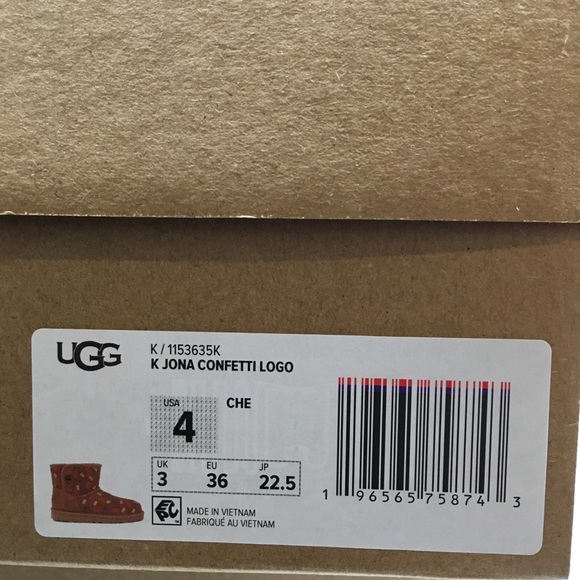 UGG JONA CONFETTI LOGO MINI BOOTS -CHESTNUT SUEDE -UGGPURE LINED -BIG KIDS US 4 - Picture 9 of 9